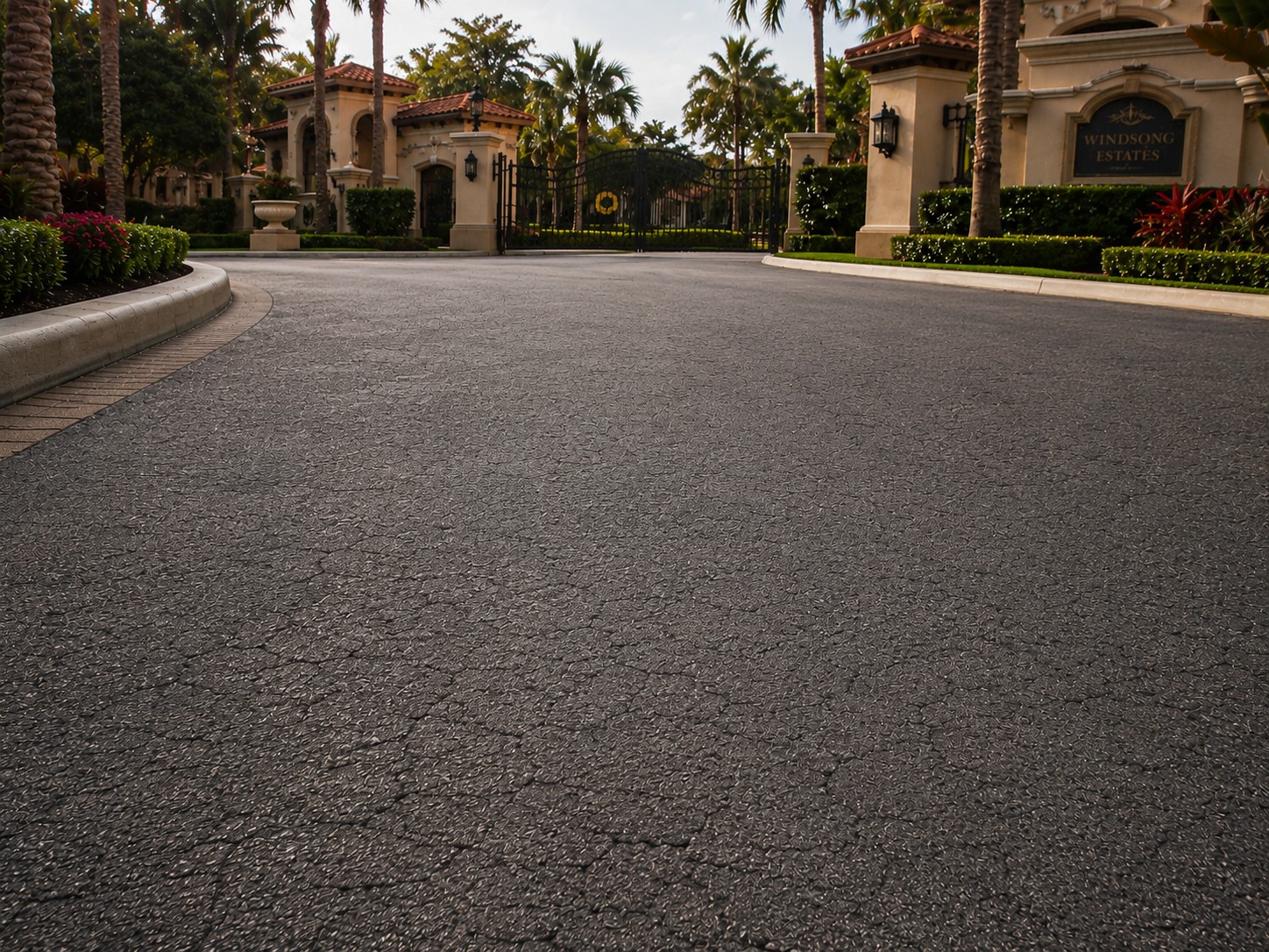 Residential asphalt pavement before StreetPro decorative coating installation