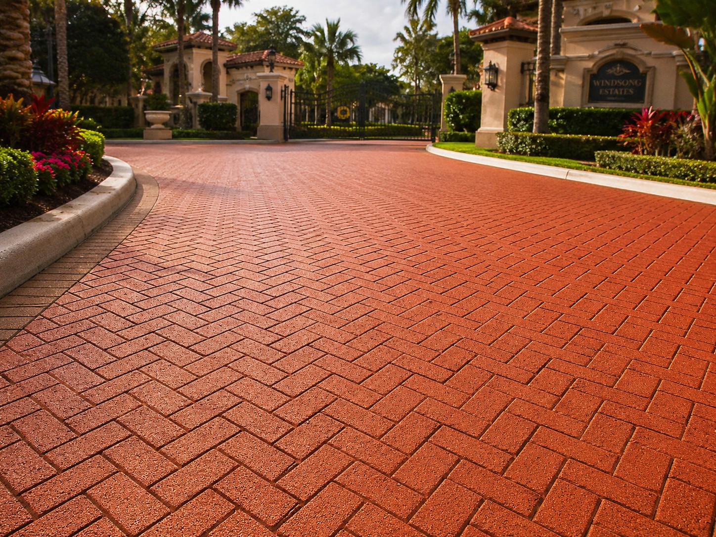 Residential community asphalt after StreetPro decorative brick-pattern coating