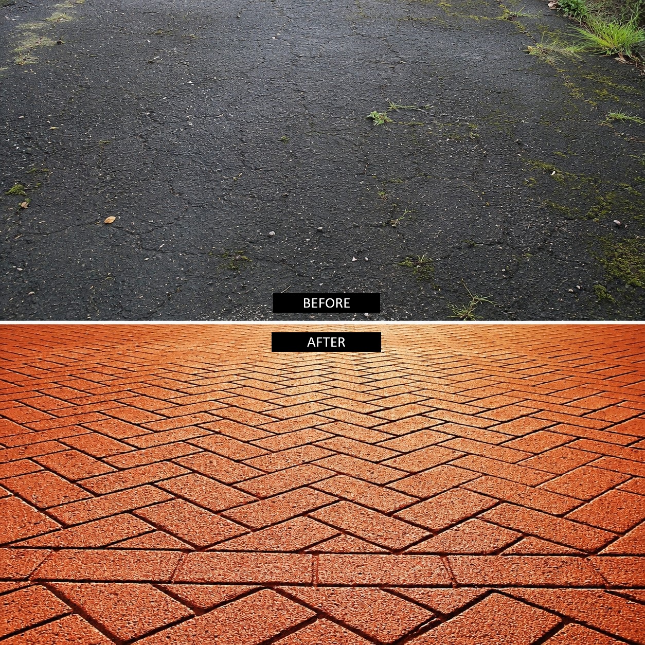 StreetPro decorative asphalt coating sample showing asphalt transformed into patterned pavement