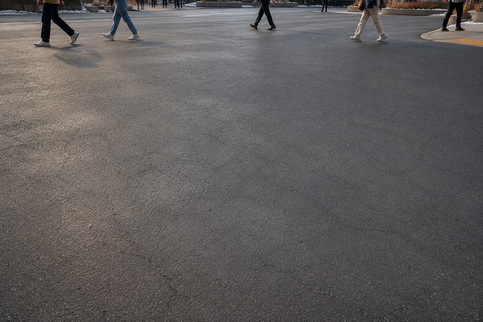 Street intersection before decorative asphalt imprint and coating