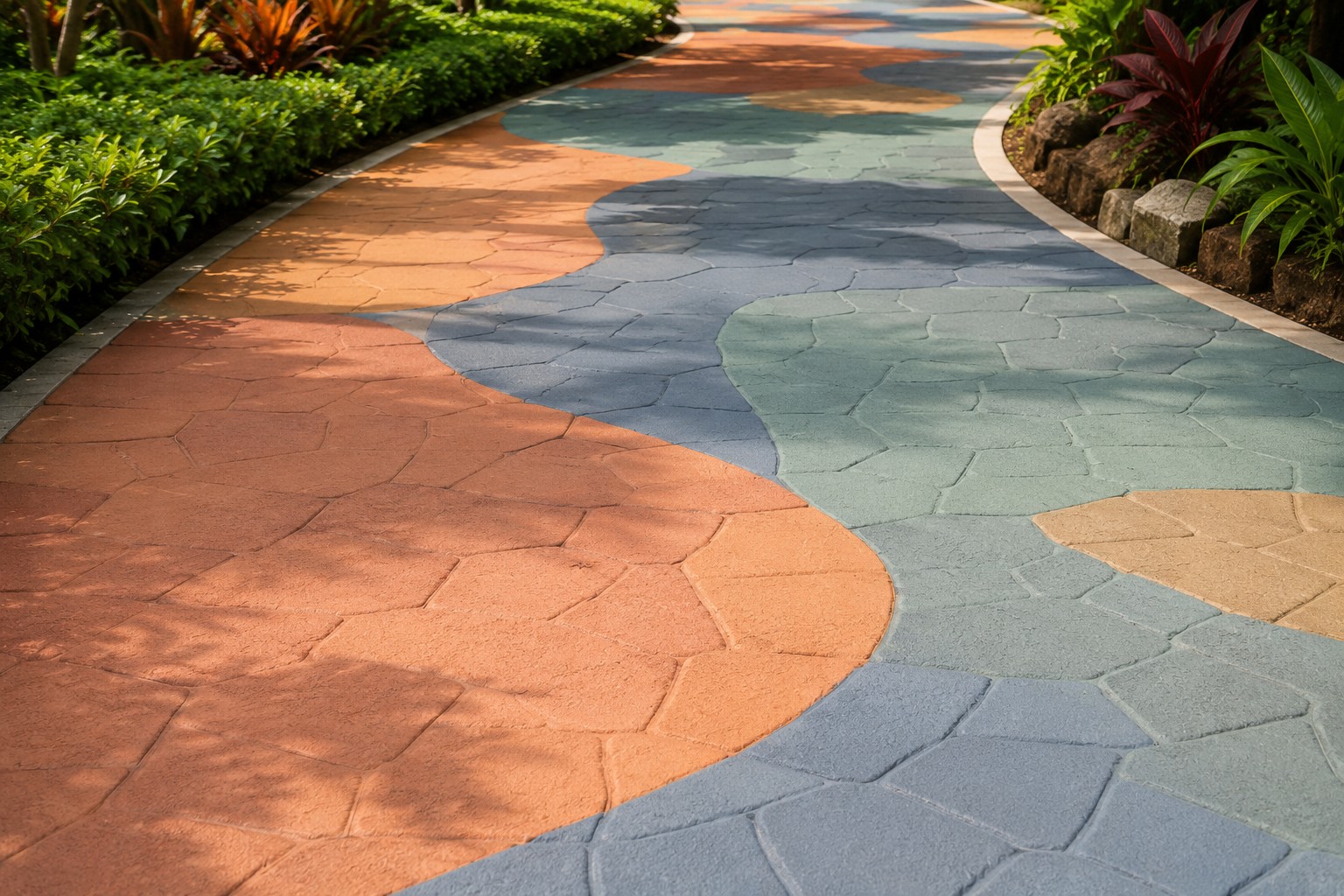 Public walkway after StreetPro decorative asphalt surface treatment
